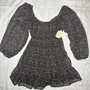 Altar’d State Tiered Ruffle Mini Dress M Boho Prairie Balloon Sleeve Tie back